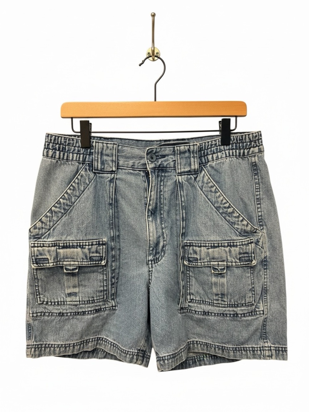 100% cotton Vintage 90s Y2K St Johns Bay Baggy Cargo Denim Jean Jorts 34 Faded